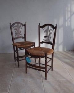 Pair of Early 20th Century French Dining Chairs with Rush Sitting