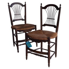 Pair of Early 20th Century French Dining Chairs with Rush Sitting