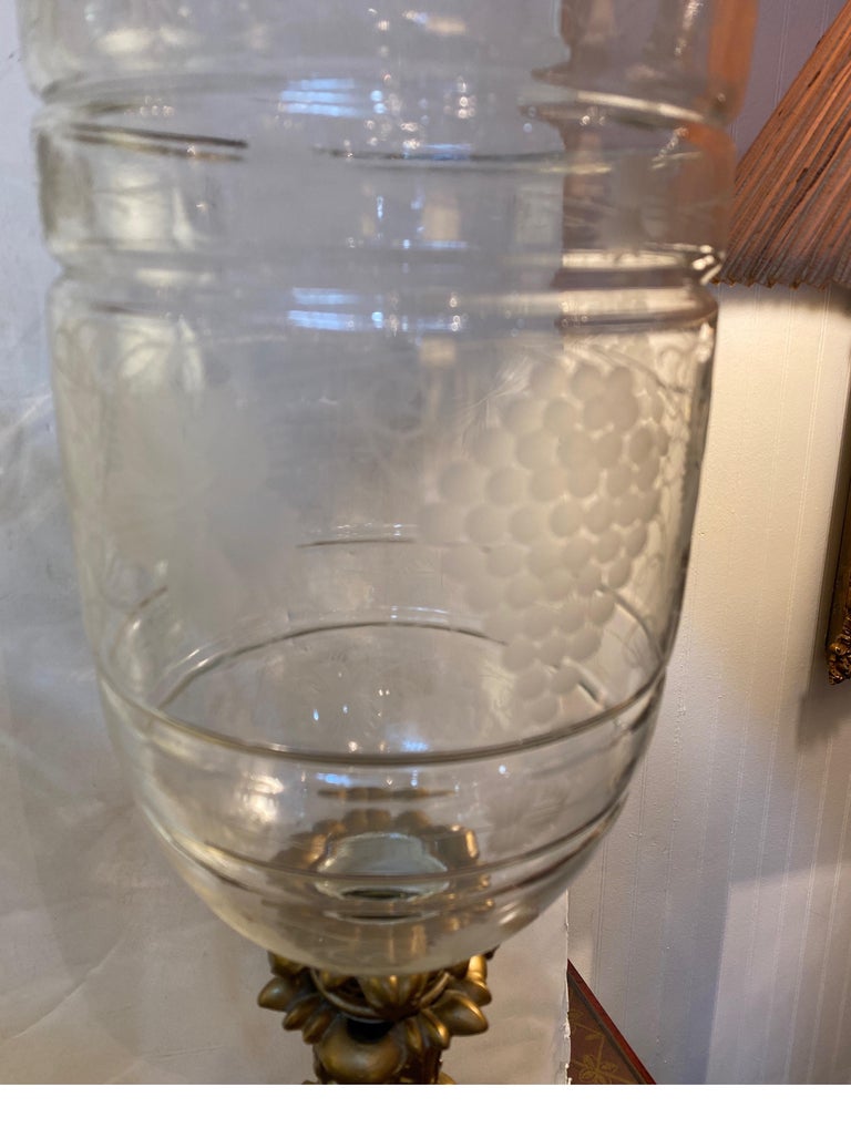 Pair of Early 20th Century Gilt and Engraved Glass Hurricane Candle