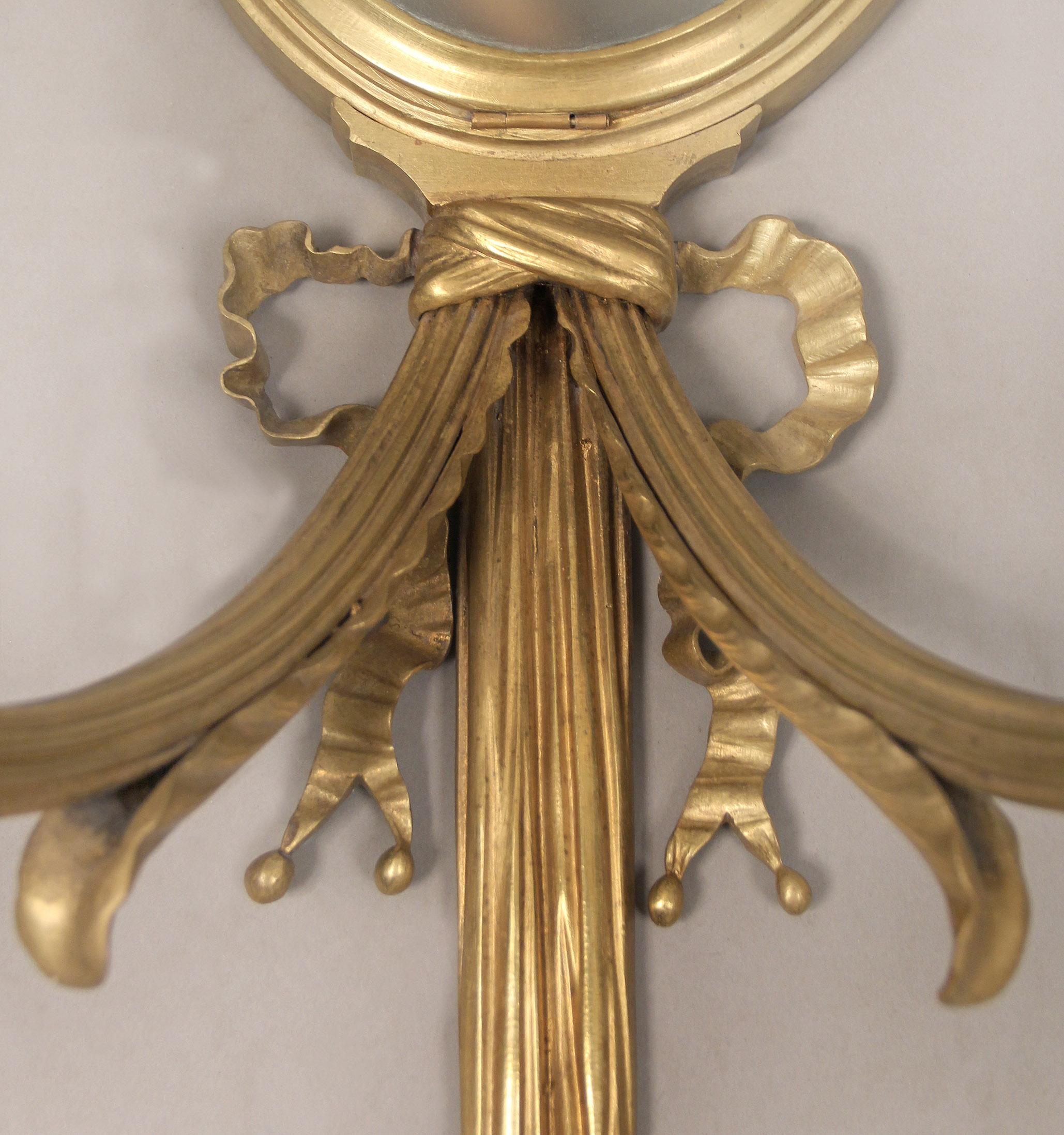 Frosted Pair of Early 20th Century Gilt Bronze Four Light Sconces For Sale