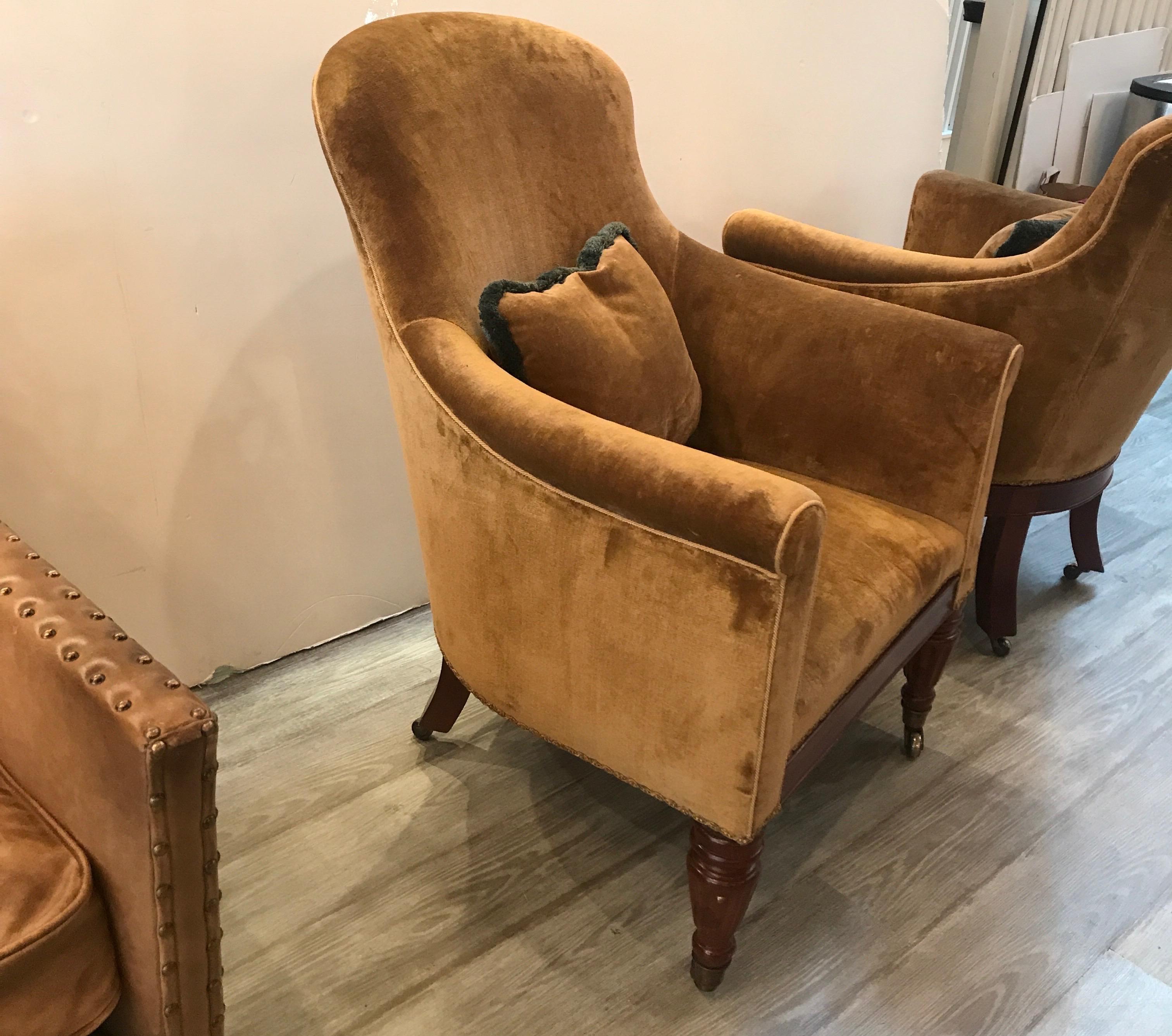 Pair of Early 20th Century High Back Tub Chairs 4