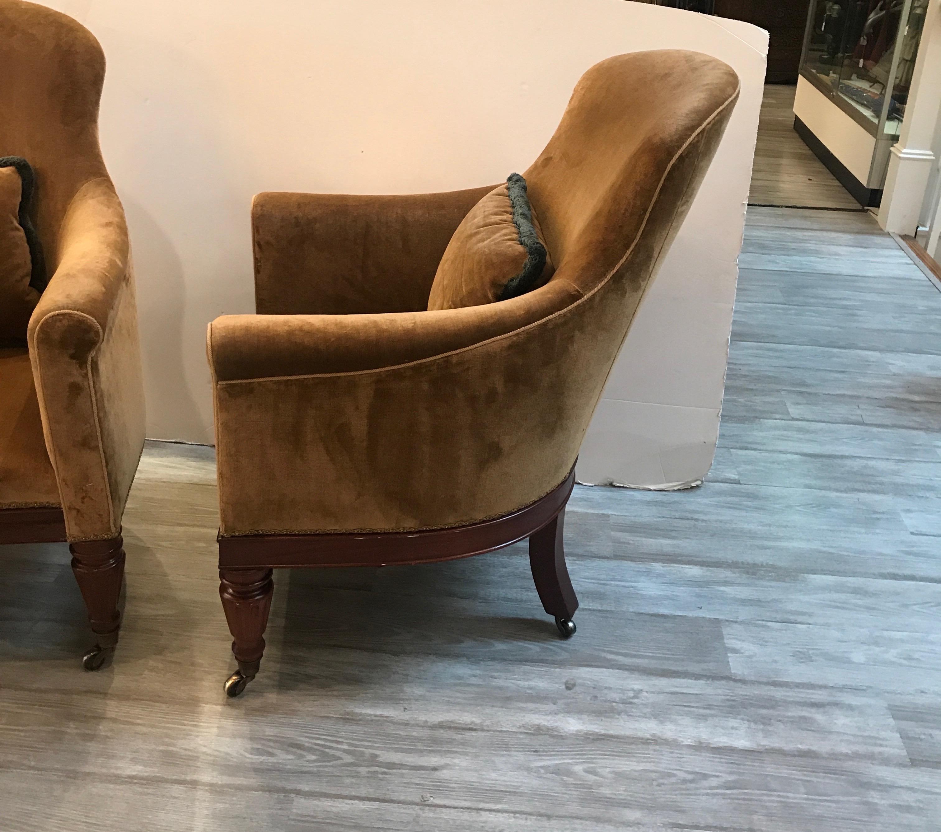American Pair of Early 20th Century High Back Tub Chairs
