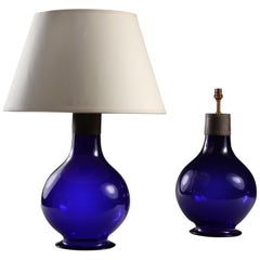 Pair of Early 20th Century Imperial Blue Glass Table Lamps