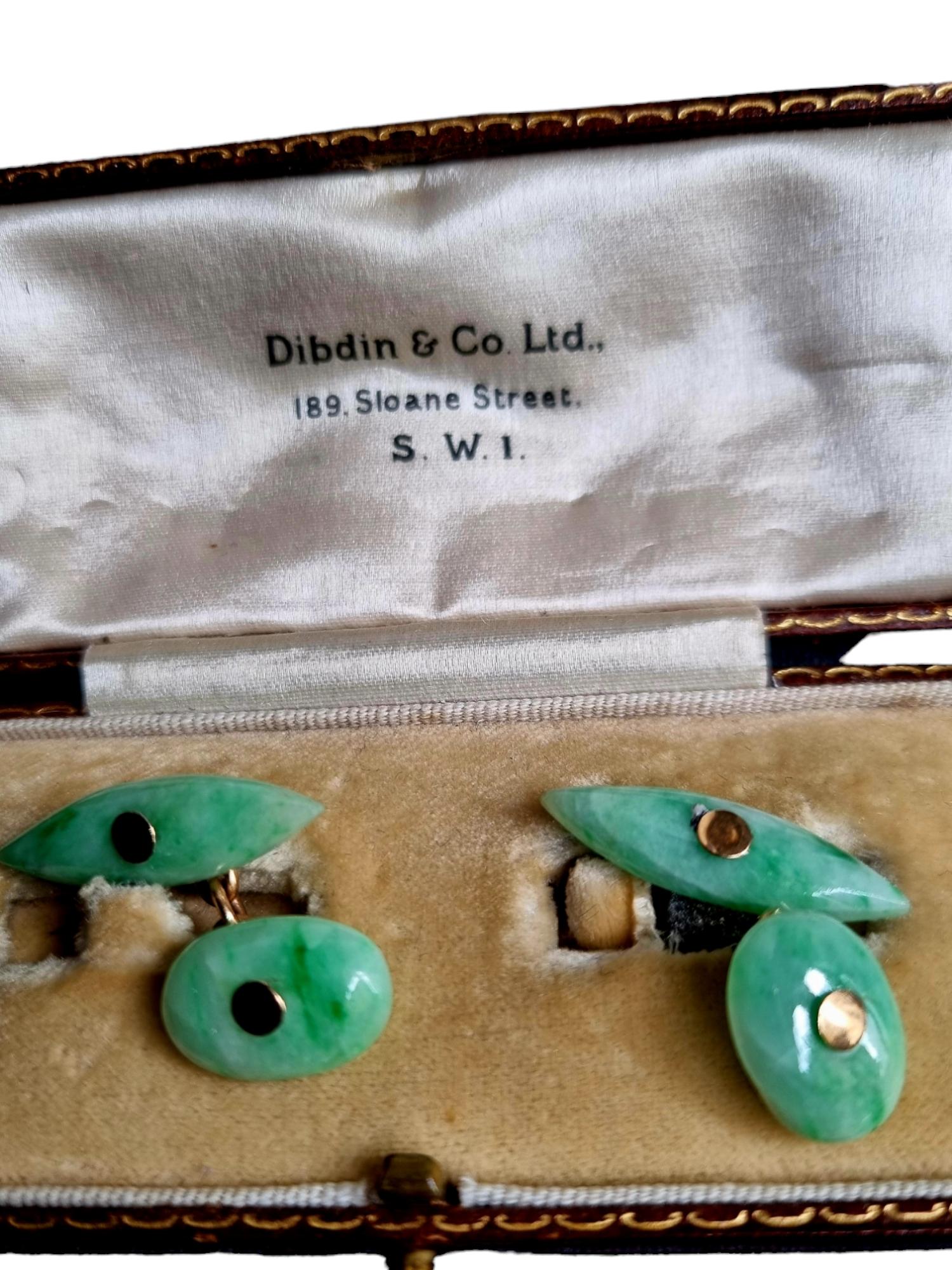 Ein Paar Manschettenknöpfe aus Jadeit des frühen 20. Jahrhunderts, von Dibdin &Co Ltd London im Angebot 6