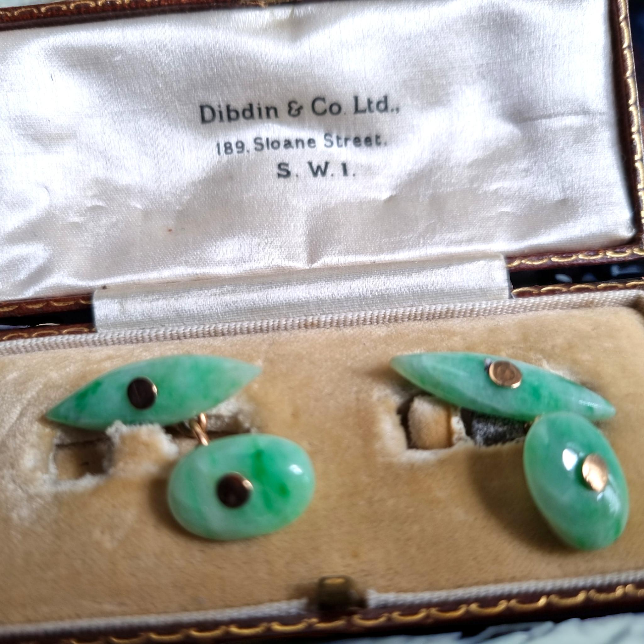 Men's A pair of early 20th century Jadeite cufflinks, by Dibdin &Co Ltd London For Sale