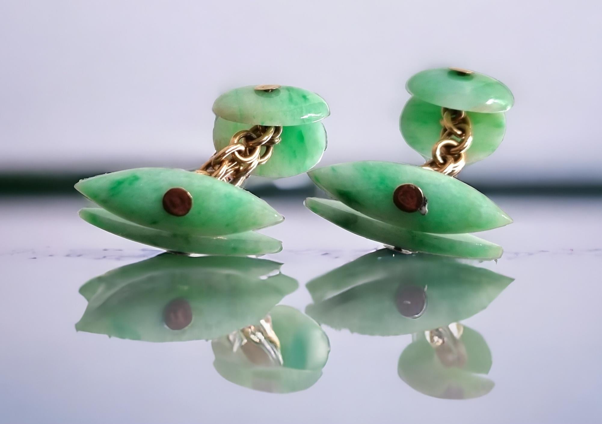 A pair of early 20th century Jadeite cufflinks, by Dibdin &Co Ltd London For Sale 4