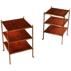 Pair of Early 20th Century Mahogany and Brass Three-Tier Étagère or Tables