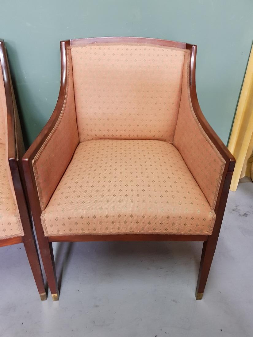 European Pair of Early 20th Century Mahogany Bergere Chairs For Sale