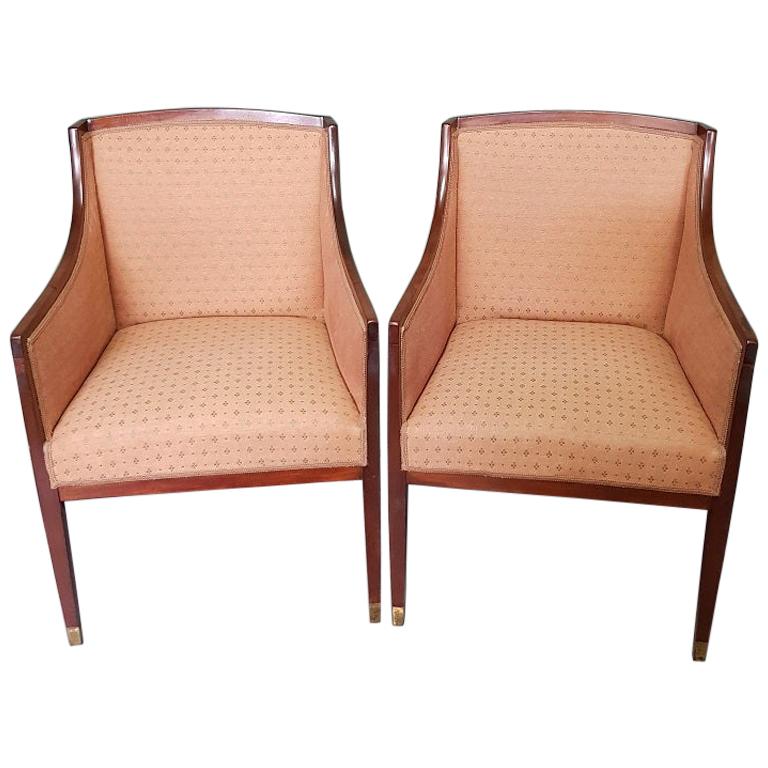 Pair of Early 20th Century Mahogany Bergere Chairs For Sale