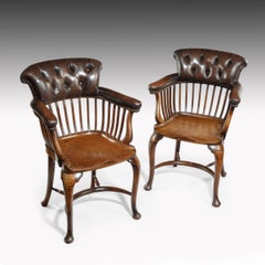 Pair of Early 20th Century Mahogany Cabriole Leg Desk Chairs