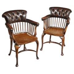 Pair of Early 20th Century Mahogany Cabriole Leg Desk Chairs