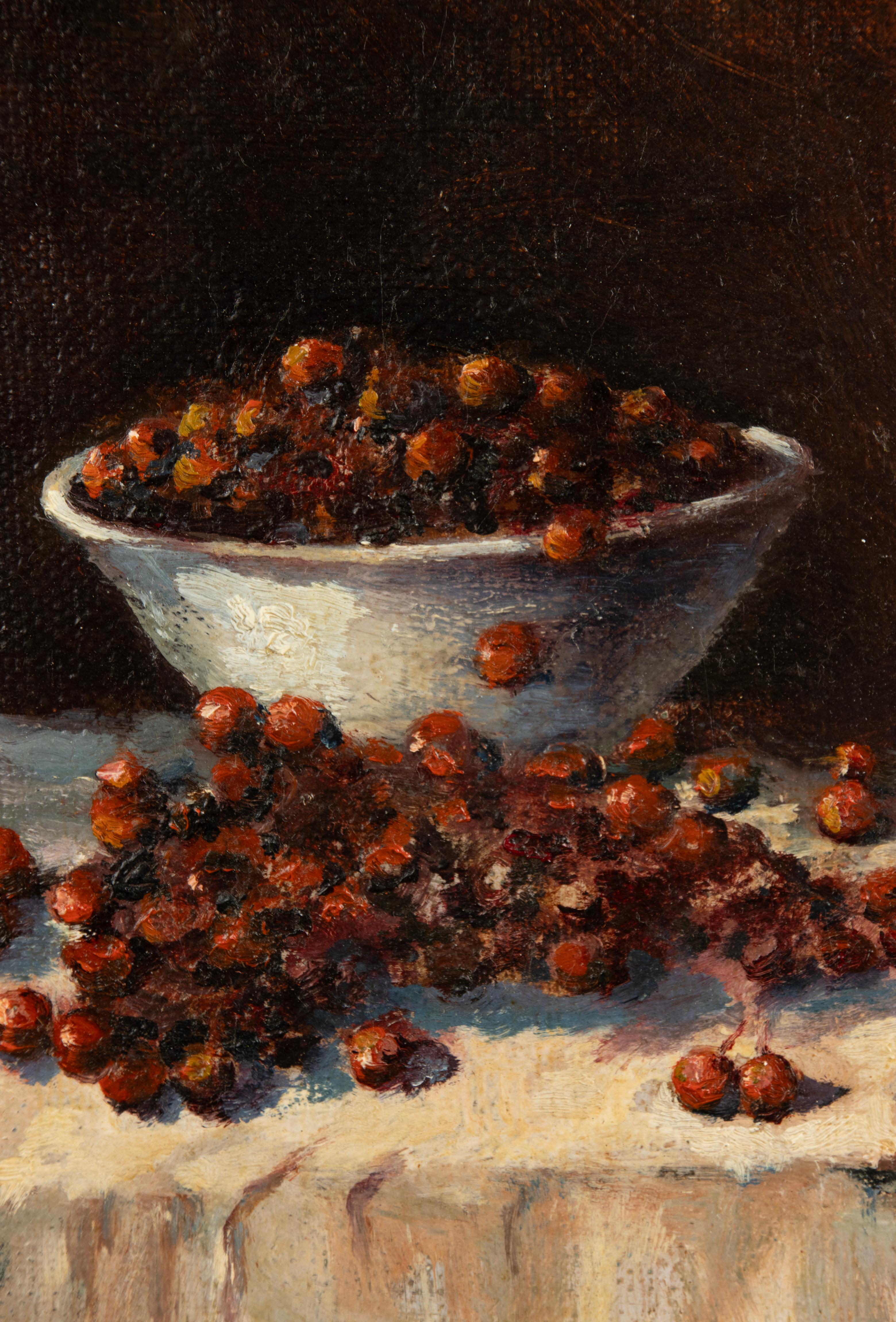 Ein Paar Ölgemälde des frühen 20. Jahrhunderts – Obststillleben – Janine Fraipont im Angebot 6