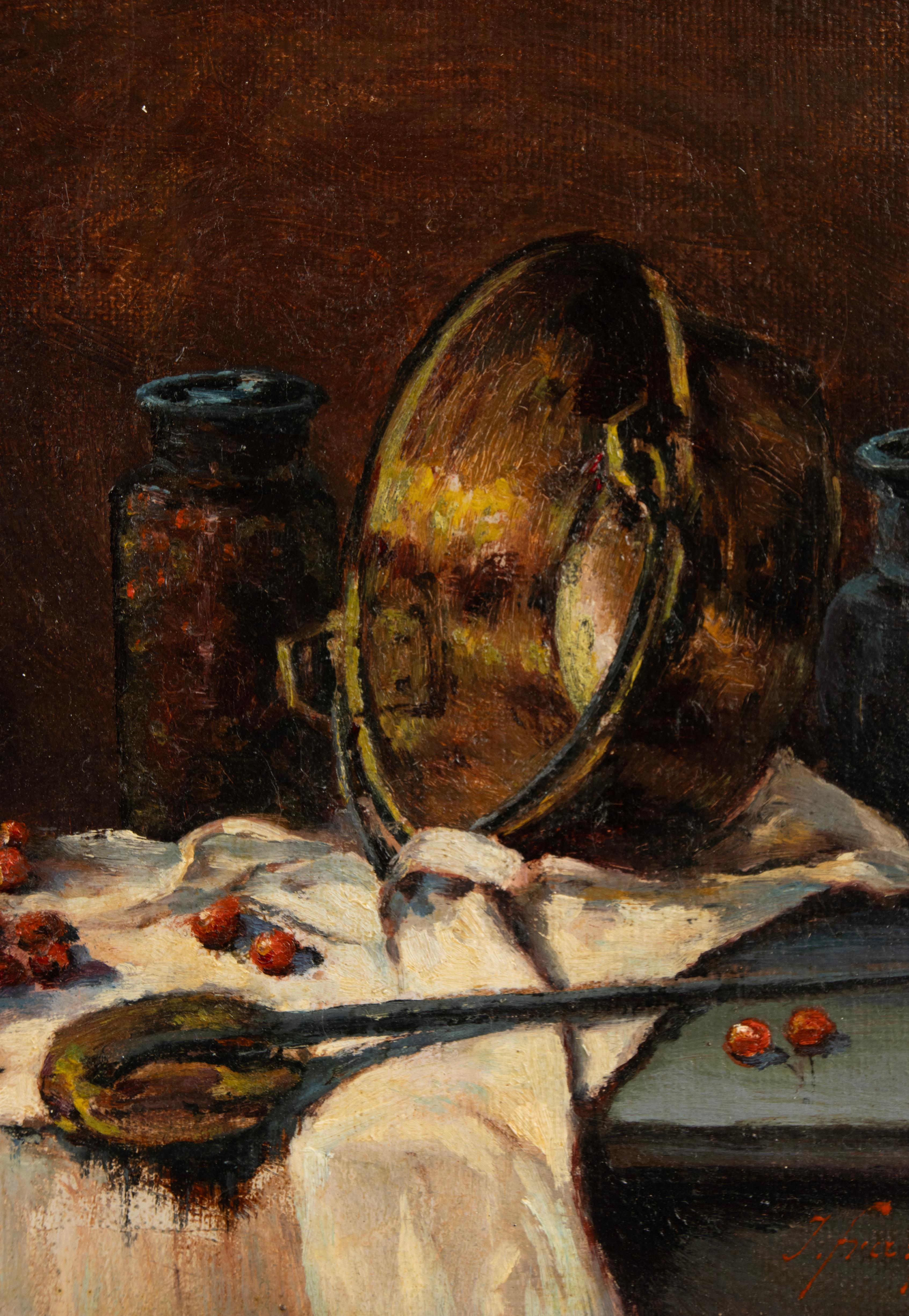 A Pair of Early 20th Century Oil Paintings - Fruit Still Life - Janine Fraipont For Sale 8