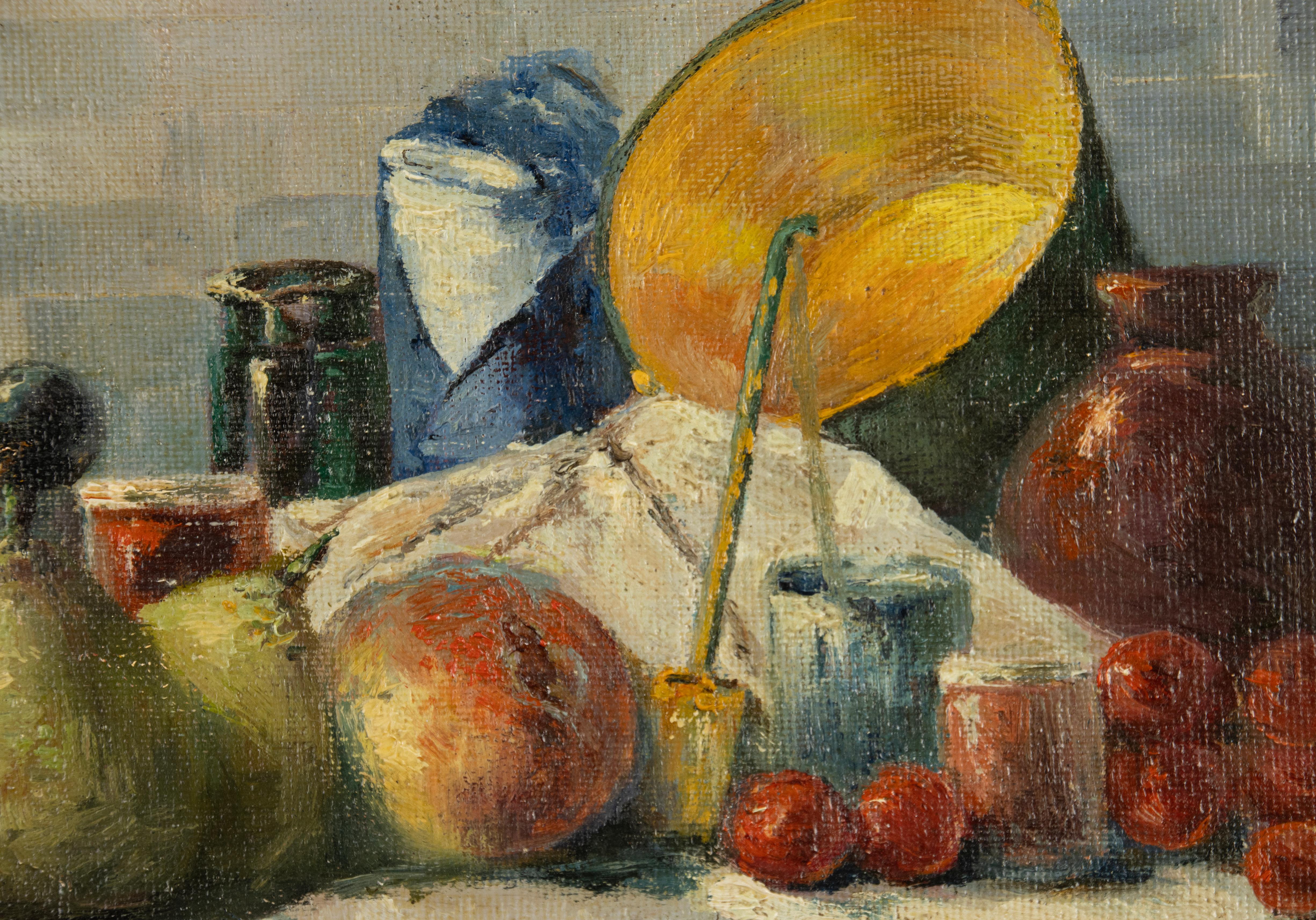 A Pair of Early 20th Century Oil Paintings - Fruit Still Life - Janine Fraipont In Good Condition For Sale In Casteren, Noord-Brabant
