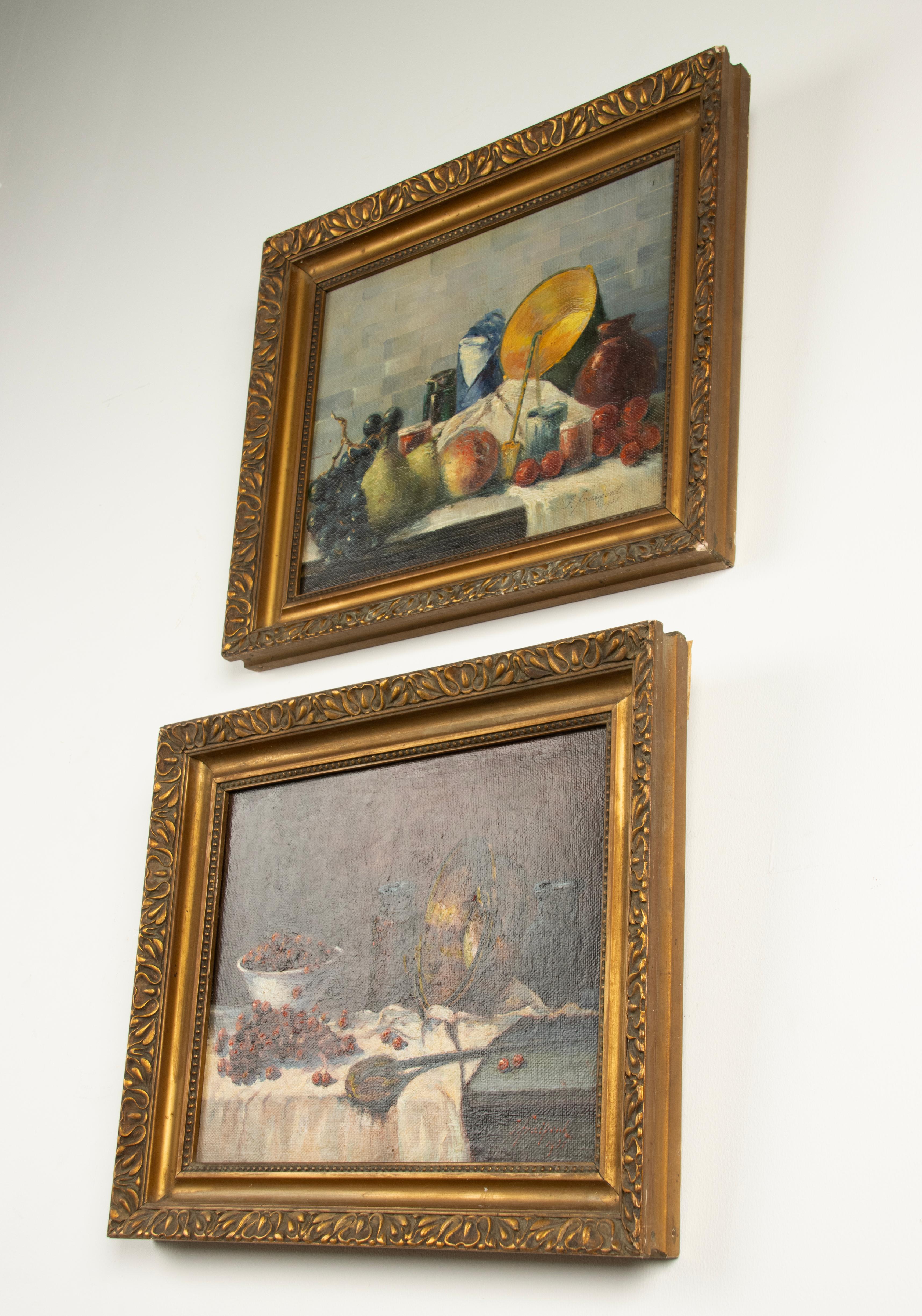 A Pair of Early 20th Century Oil Paintings - Fruit Still Life - Janine Fraipont For Sale 2