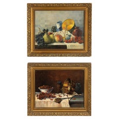 Paire de peintures à l'huile du début du 20e siècle - Nature morte aux fruits - Janine Fraipont