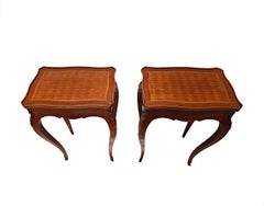 A  Pair of Early 20th Century Ormolu Mounted Side Tables with Parquetry Detail