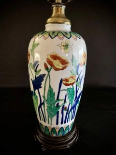 Butterflies & Poppies Hand Painted Thai Porcelain Table Lamps - 2 pc