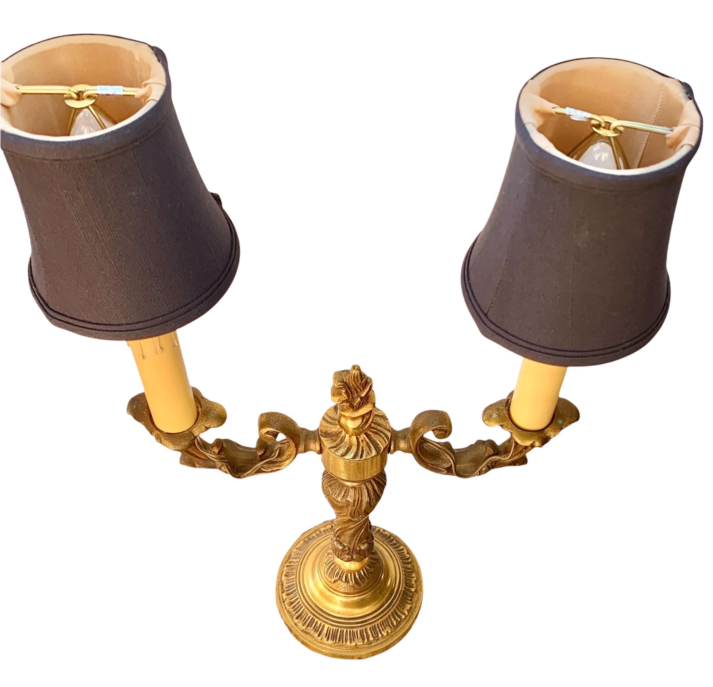 Belle Époque Pair of Early 20th Century Two Arm Bronze Dore' Electrified Candelabra