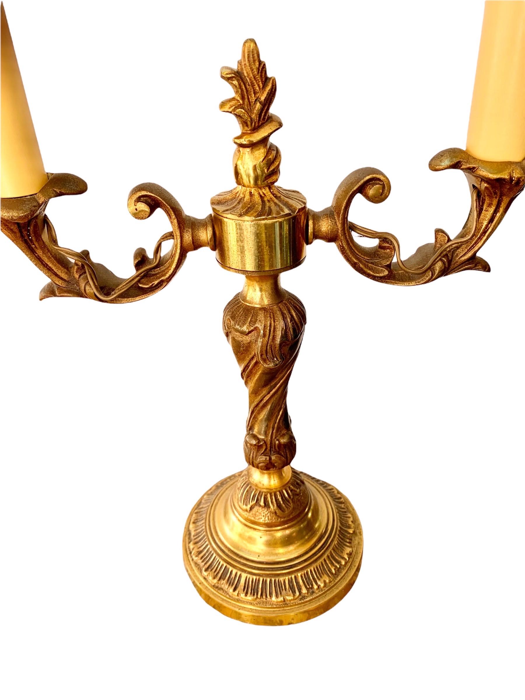 Pair of Early 20th Century Two Arm Bronze Dore' Electrified Candelabra 1