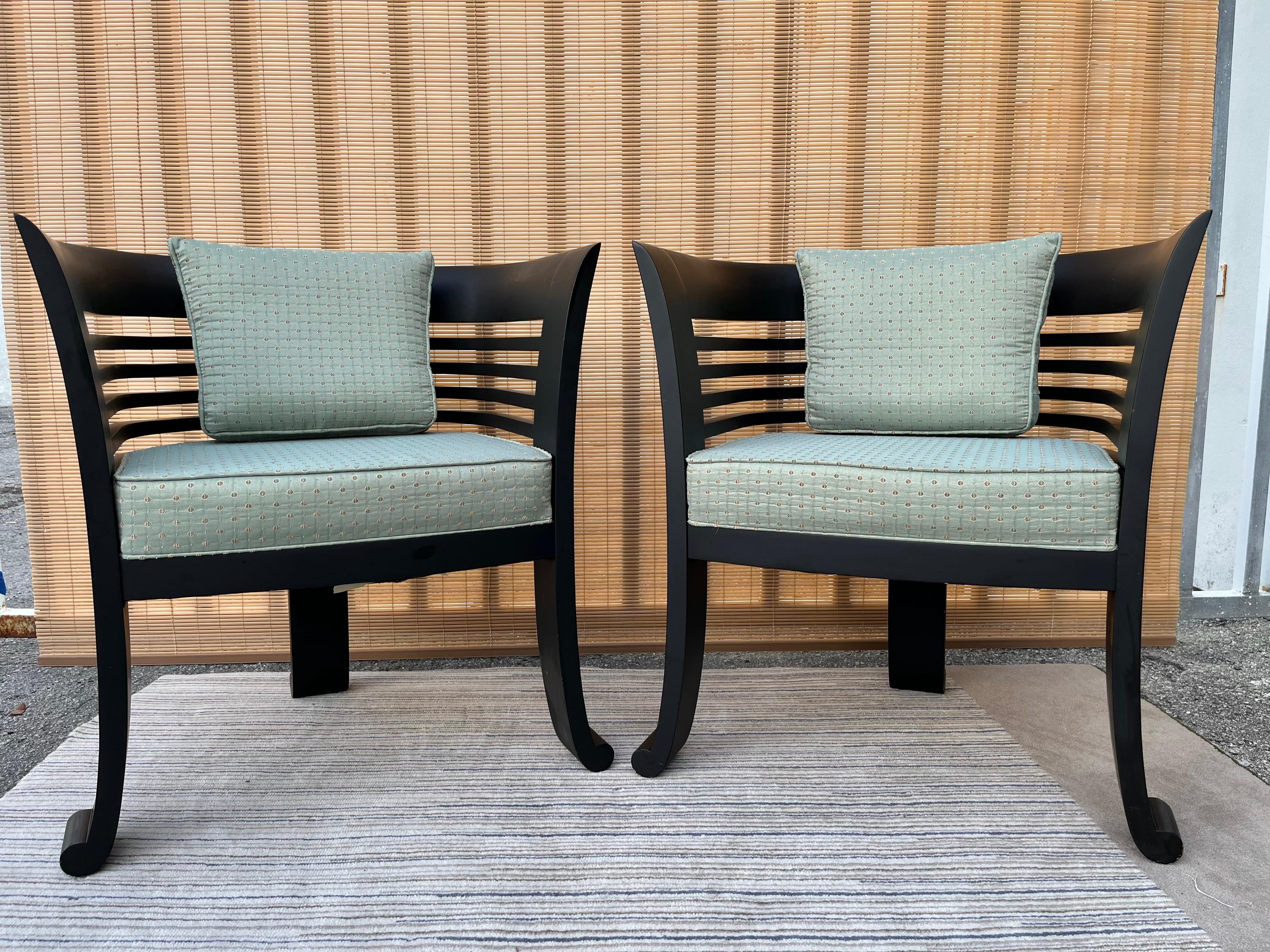 Italian A pair of Early 21st Century Three Legs Chinoiserie inspired Lounge Chairs  For Sale