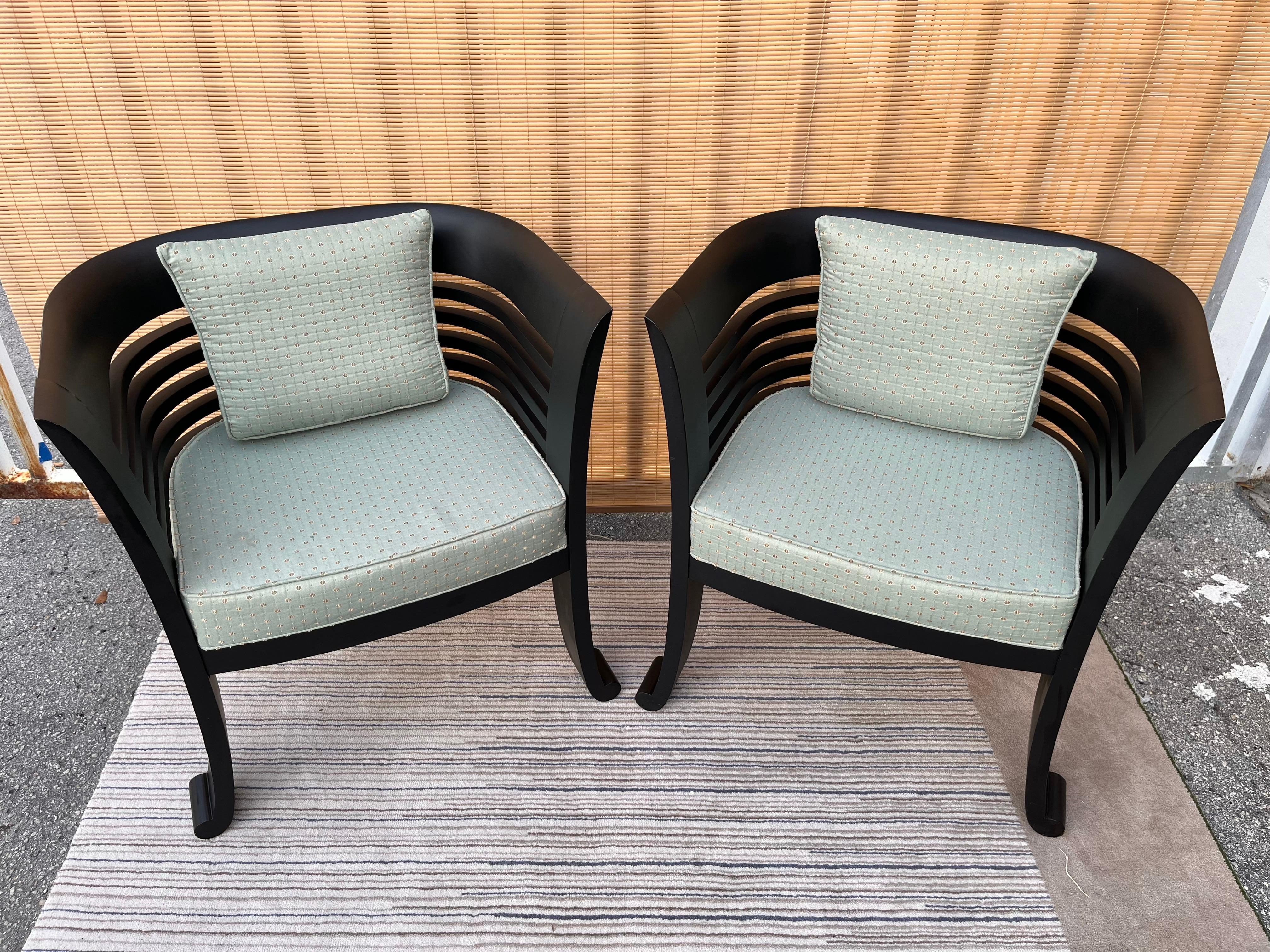 A pair of Early 21st Century Three Legs Chinoiserie inspired Lounge Chairs  In Good Condition For Sale In Miami, FL