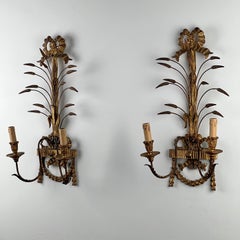 A Pair Of Early C20th Italian Giltwood & Toleware Wall Sconces