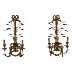 A Pair Of Early C20th Italian Giltwood & Toleware Wall Sconces