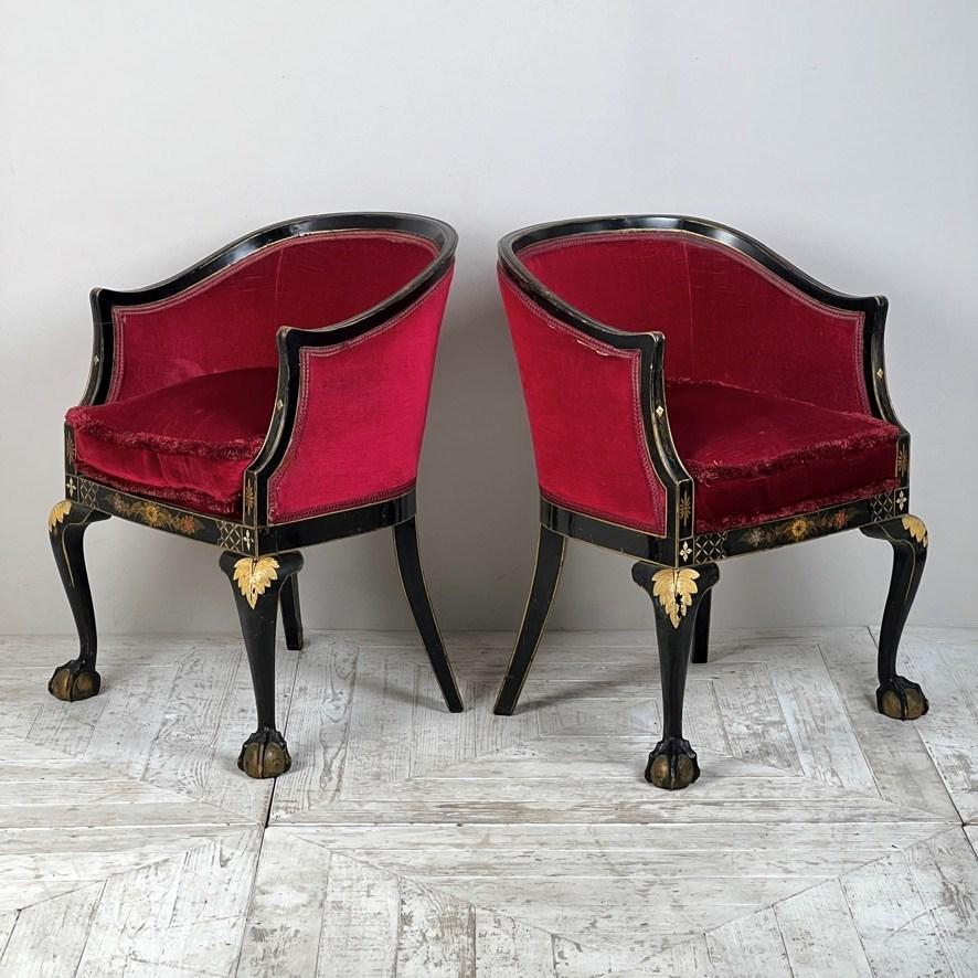 Georgian A Pair Of Early C20th Japanned Tub Chairs