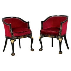A Pair Of Early C20th Japanned Tub Chairs