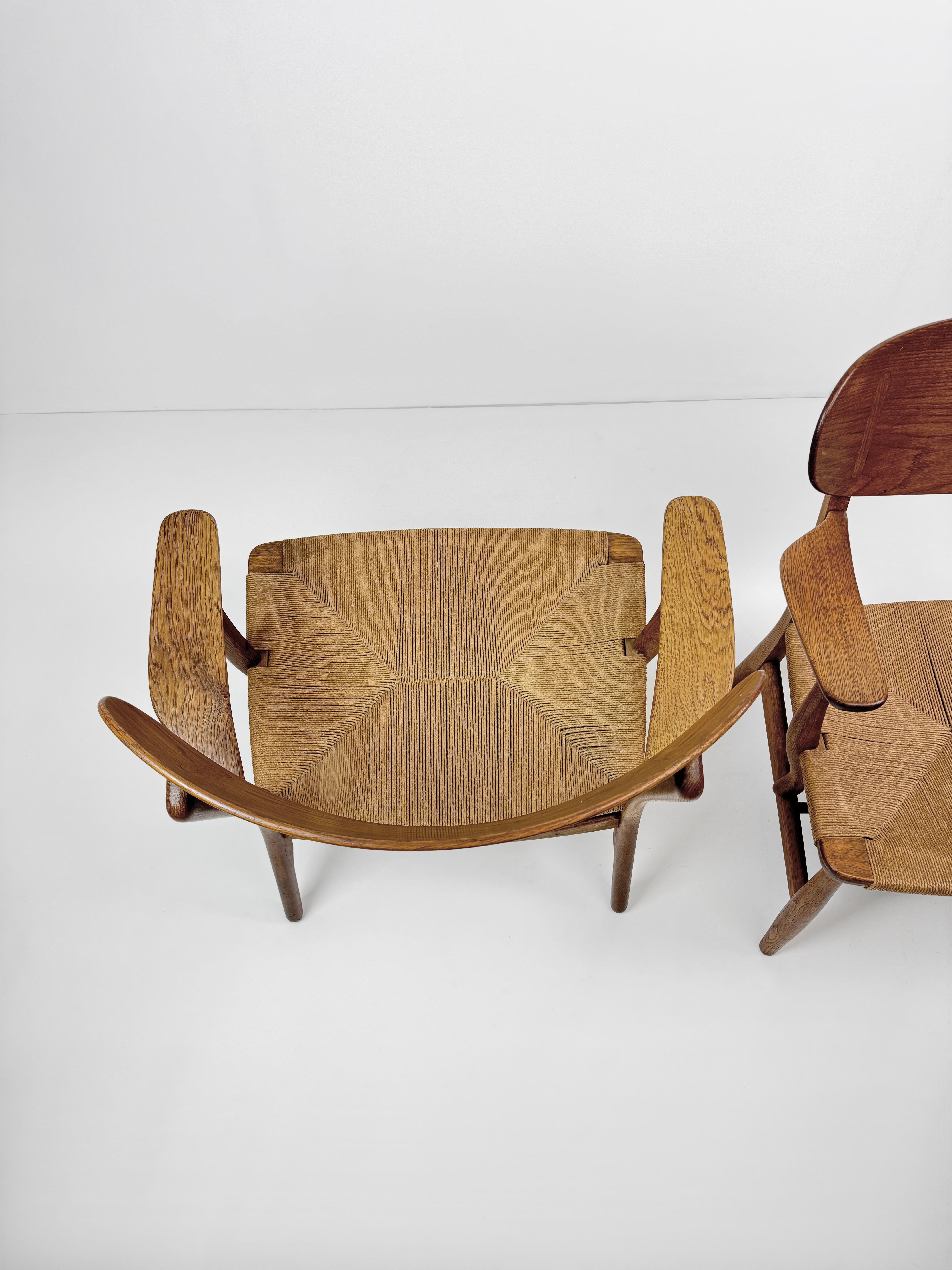 Paire d'anciennes tables CH22 en Oak de Hans J Wegner pour Carl Hansen & Søn, Danemark, années 1950 en vente 1
