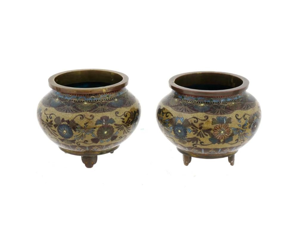 Cloissoné A Pair of Early Japanese Cloisonne Enamel Censors Attributed to Honda Yasaburo For Sale