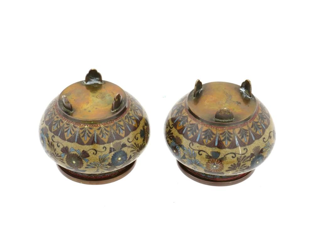 19th Century A Pair of Early Japanese Cloisonne Enamel Censors Attributed to Honda Yasaburo For Sale
