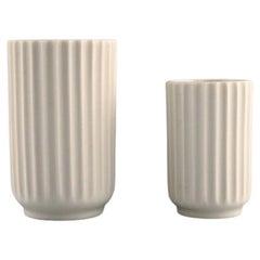 Vintage Pair of Early Lyngby Porcelain Vases with Fluted Bodies, Dated 1936-1940