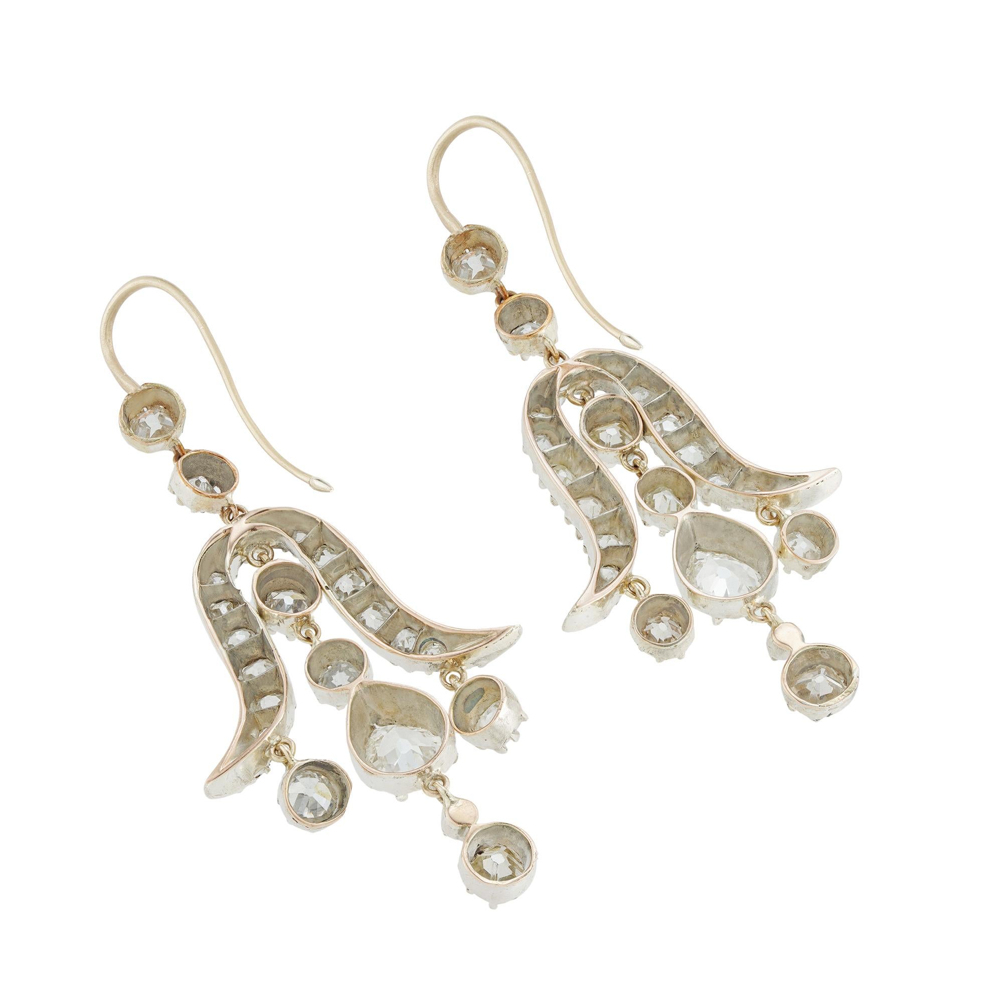 Early Victorian A pair of early Victorian diamond drop earrings