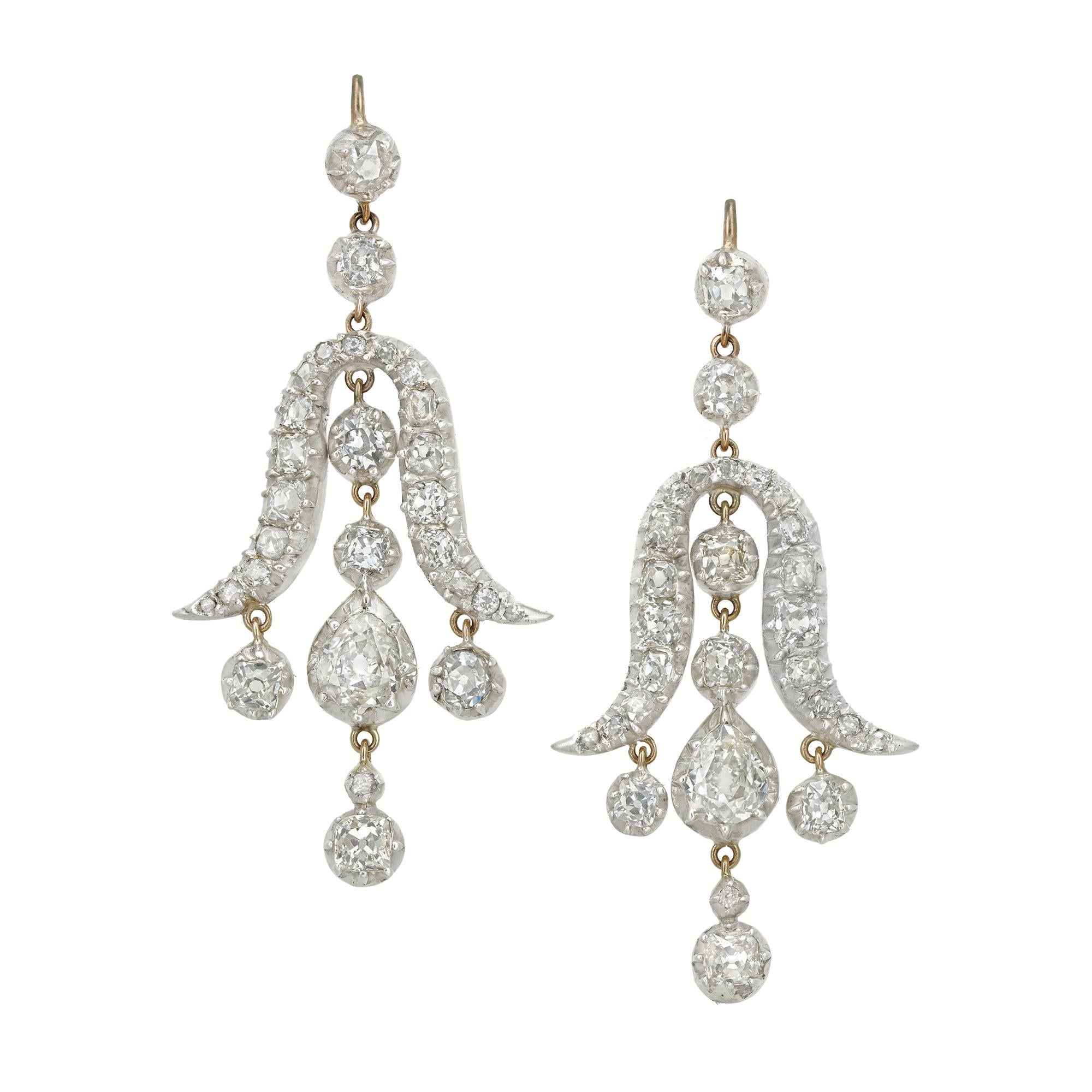 Old Mine Cut A pair of early Victorian diamond drop earrings