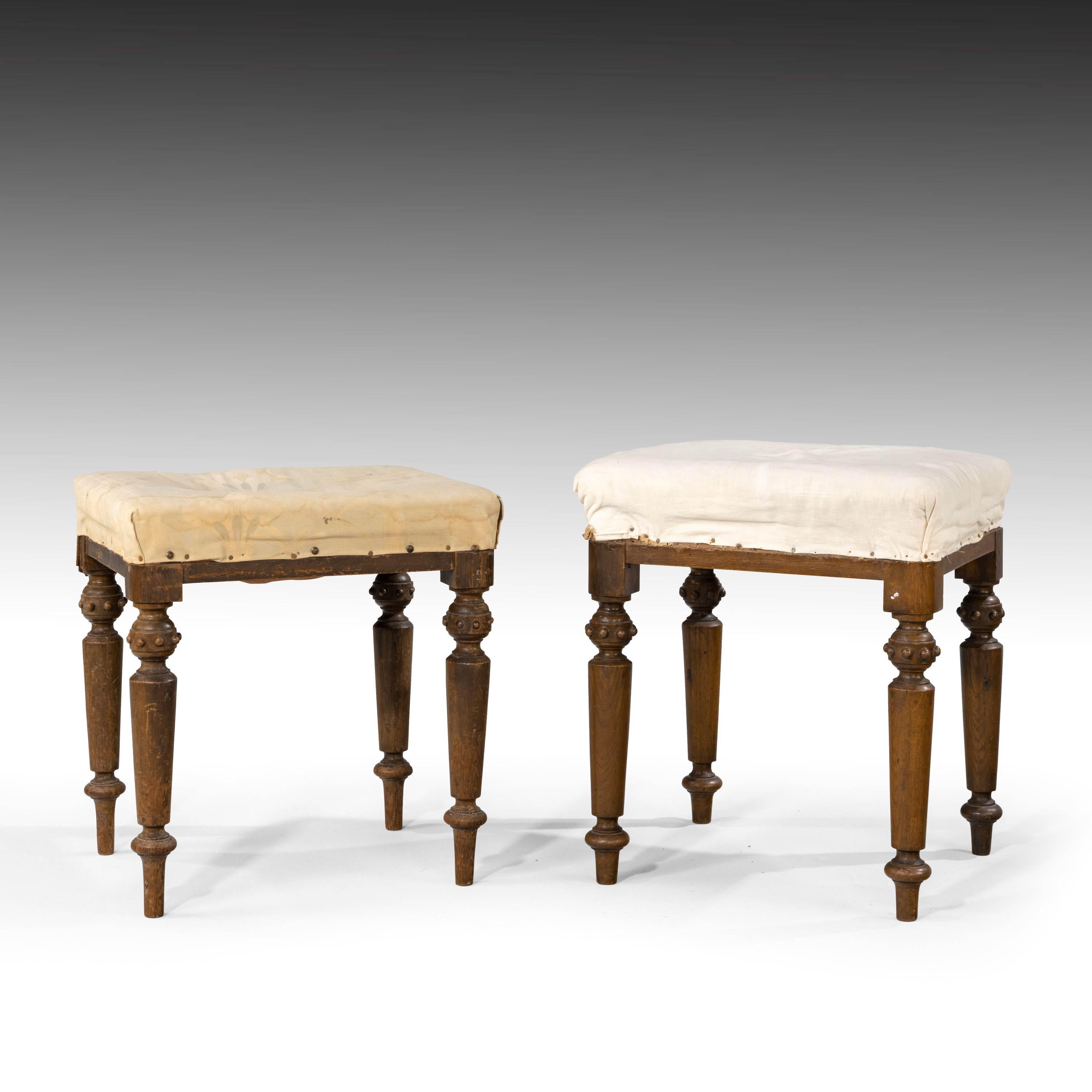 A Matched Pair of Early Victorian Mahogany Framed Stools In Good Condition In Peterborough, Northamptonshire