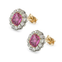 Pair of Early Victorian Ruby and Diamond Cluster Earrings