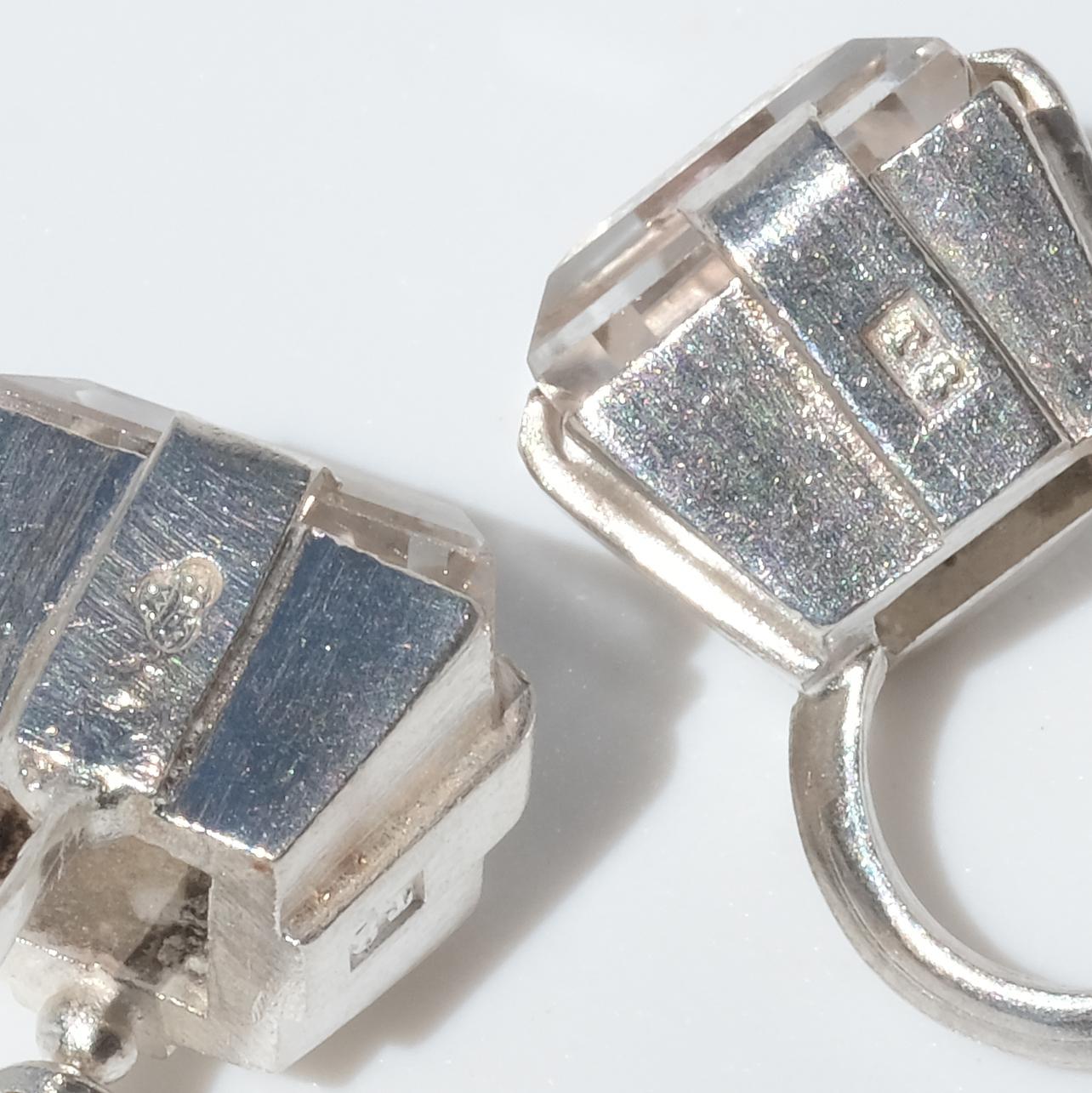 Pair of Earrings, Silver with Rock Crystals, Made in 1945 in Stockholm Sweden For Sale 5