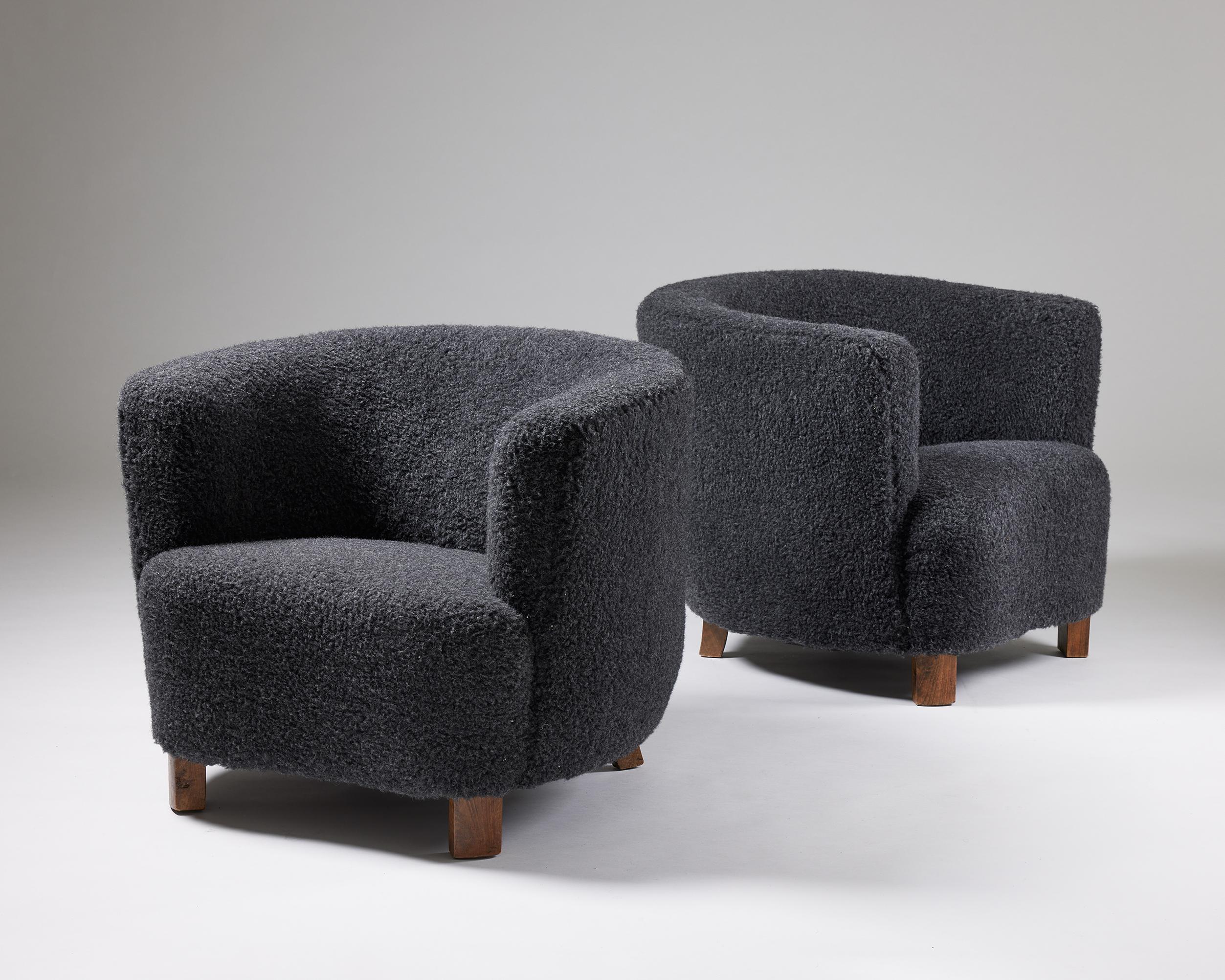 Mid-Century Modern Pair of Easy Chairs Designed by a Danish Cabinetmaker, Denmark, 1940s