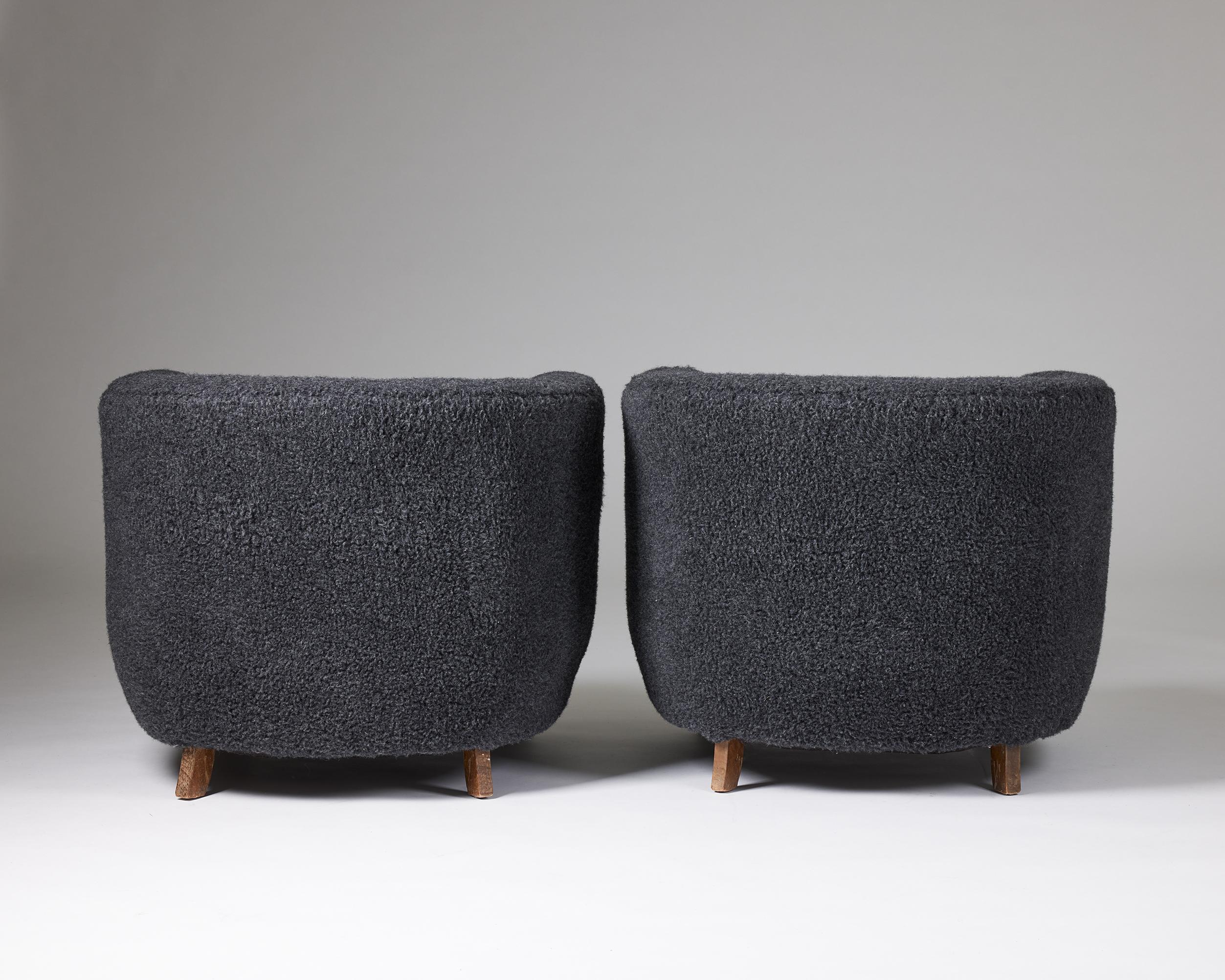 Wool Pair of Easy Chairs Designed by a Danish Cabinetmaker, Denmark, 1940s