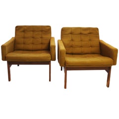 Retro Scandinavian Modern Pair of Easy Chairs in Dark Green Fabric by France and Son