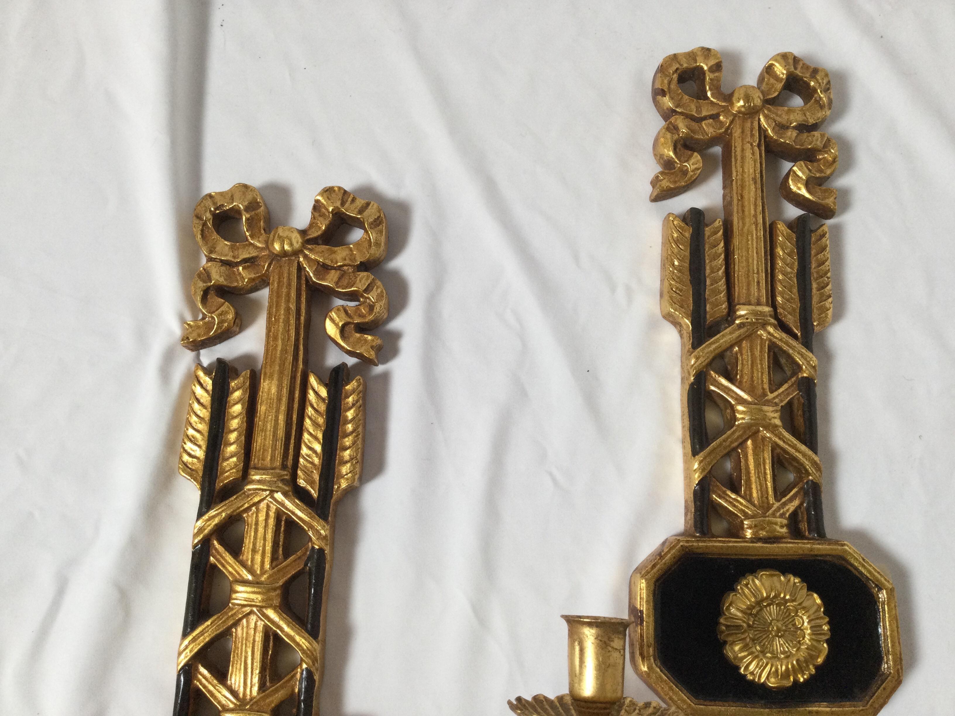 Neoclassical Pair of Ebonized and Giltwood Candle Sconces