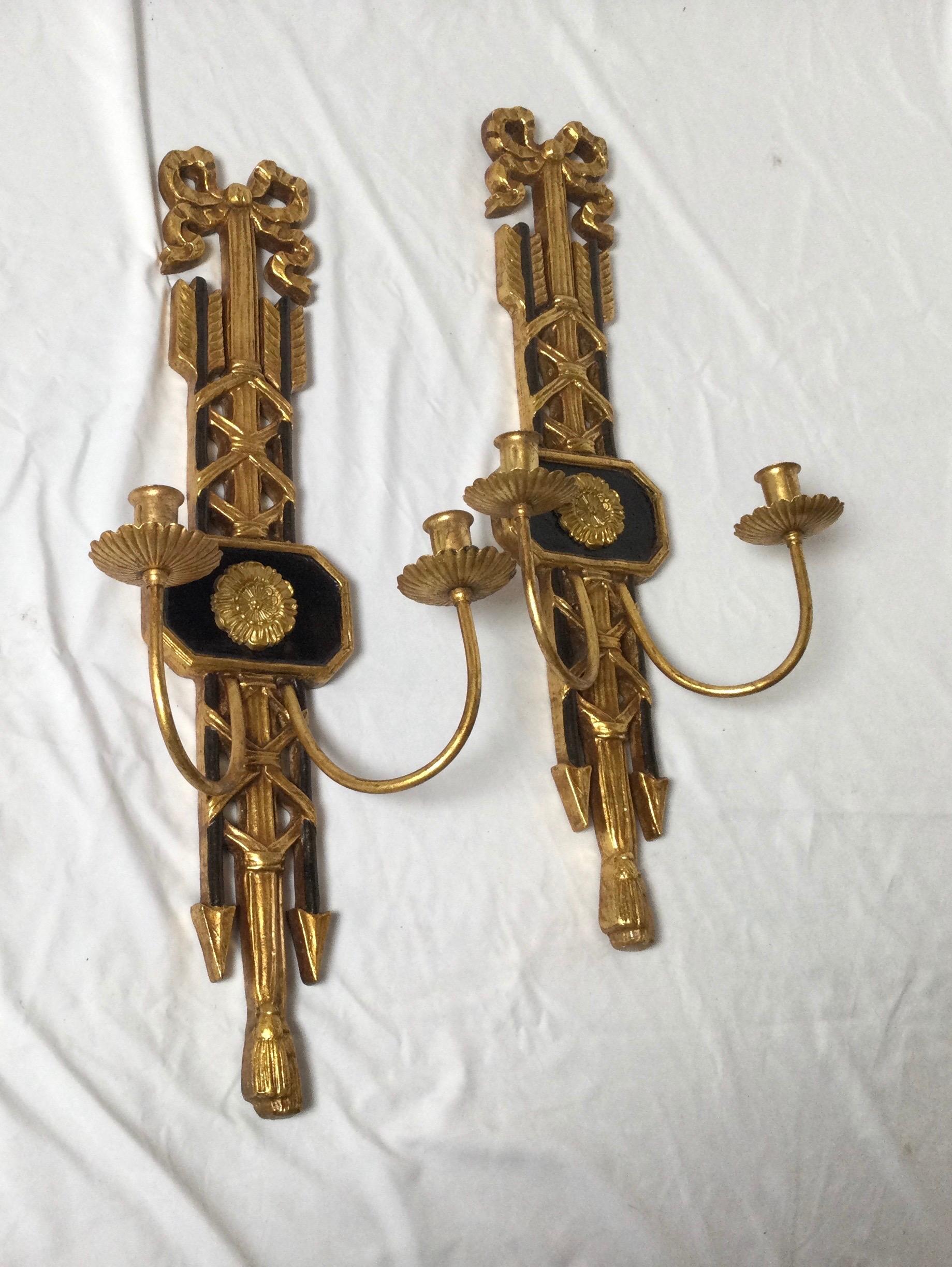 Pair of Ebonized and Giltwood Candle Sconces In Excellent Condition In Lambertville, NJ