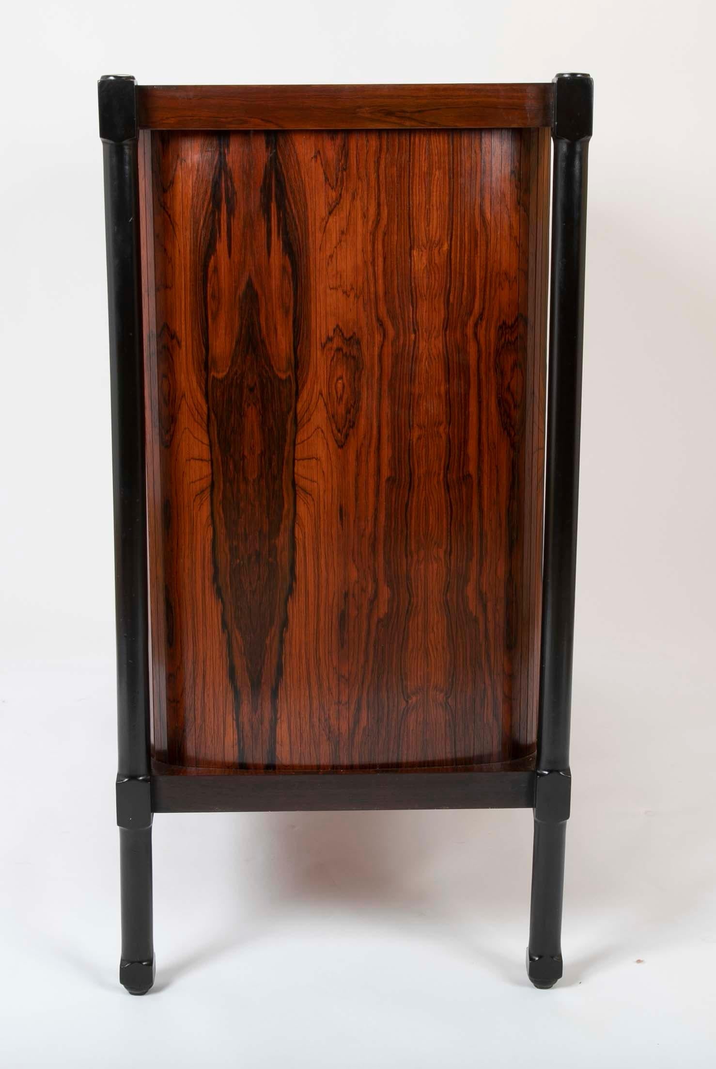 Pair of Ebonized and Rosewood Tambour Door Danish Cabinets 11