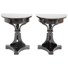 Pair of Ebonized Biedermeier Demilune Stands