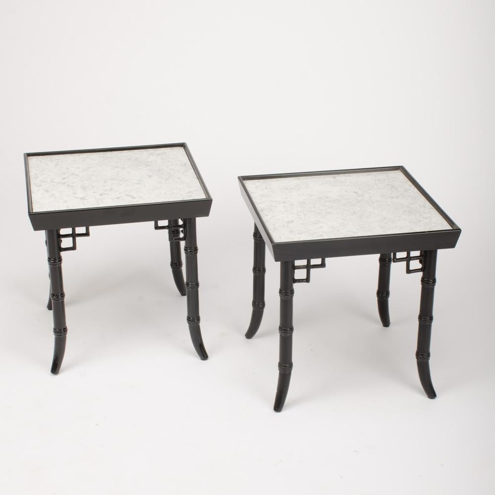 Mid-Century Modern Pair of Ebonized Faux Bamboo Tables, circa 1950