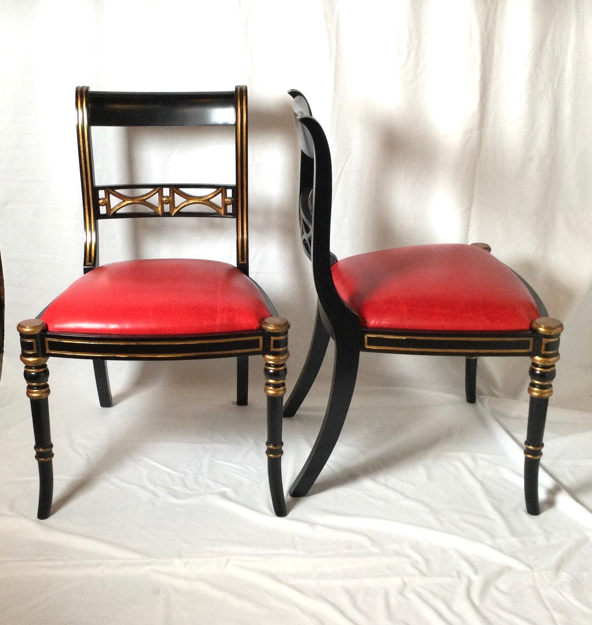 American Pair of Ebonized Regency Style Side Chairs