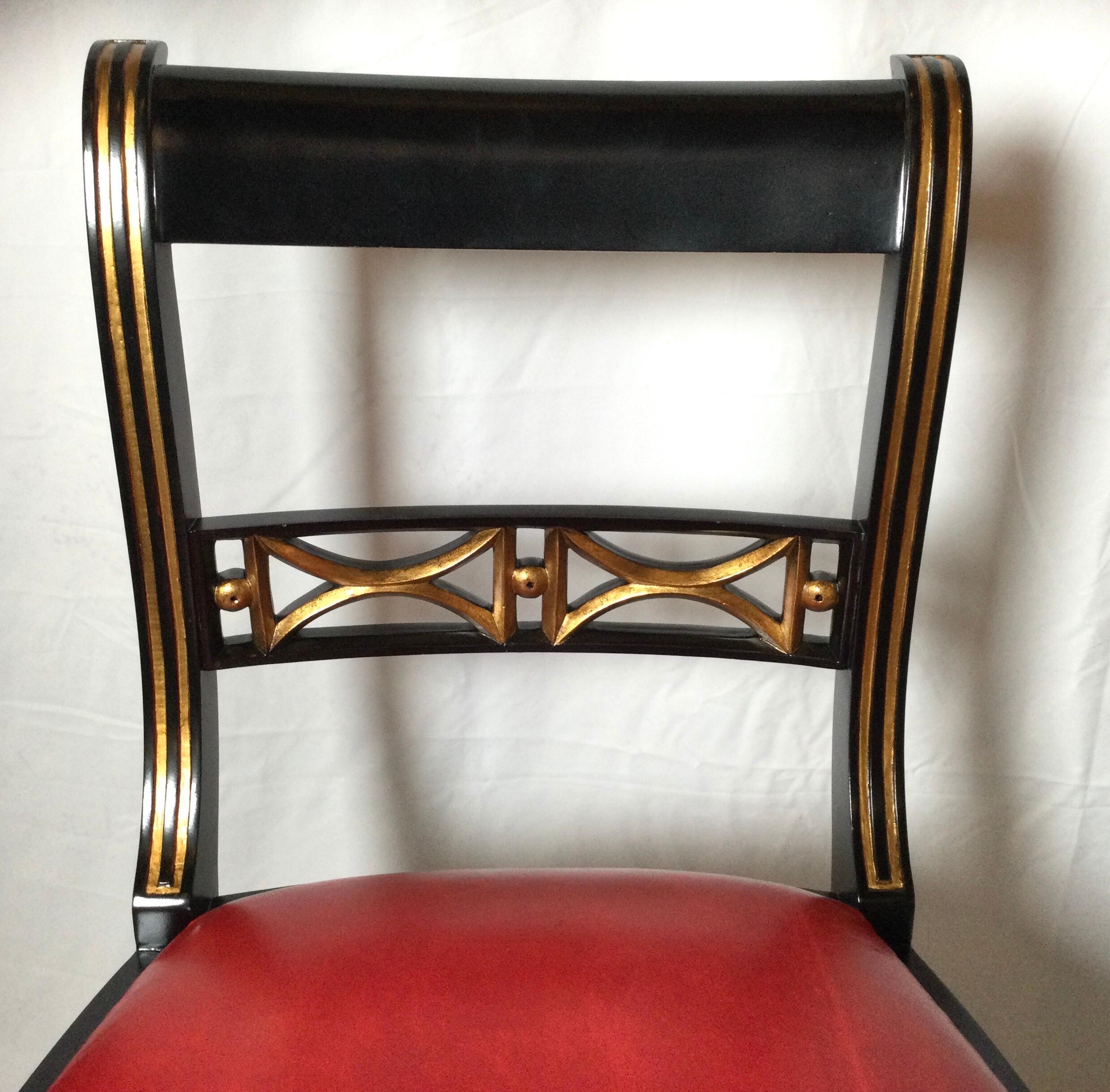 Pair of Ebonized Regency Style Side Chairs In Excellent Condition In Lambertville, NJ