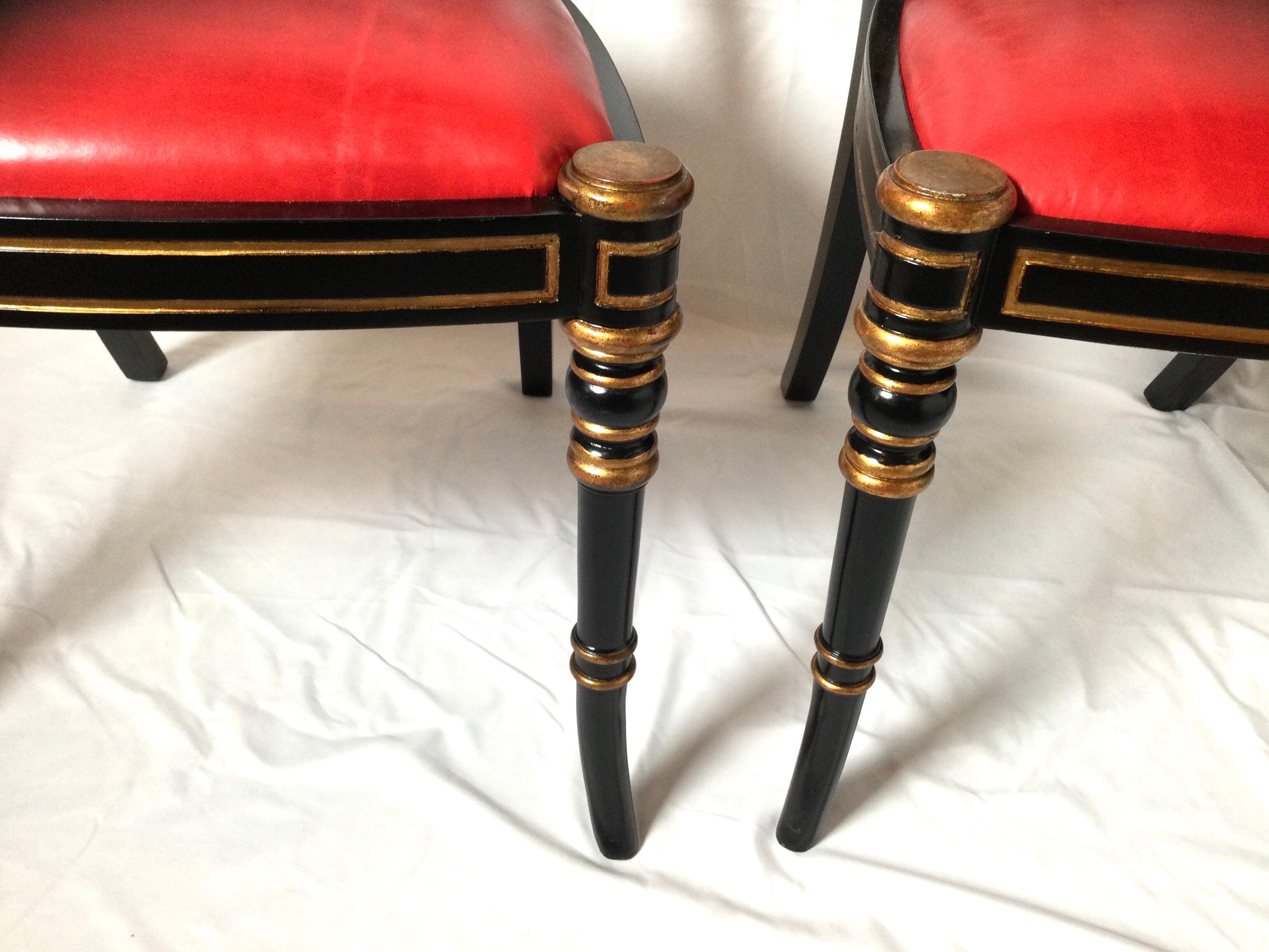 Hardwood Pair of Ebonized Regency Style Side Chairs